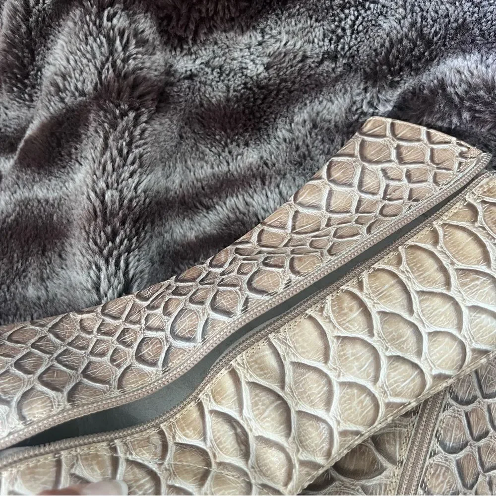 VINCENT Ankle Boots Beige Leather Croco Print Exterior Made in Italy Size 36.